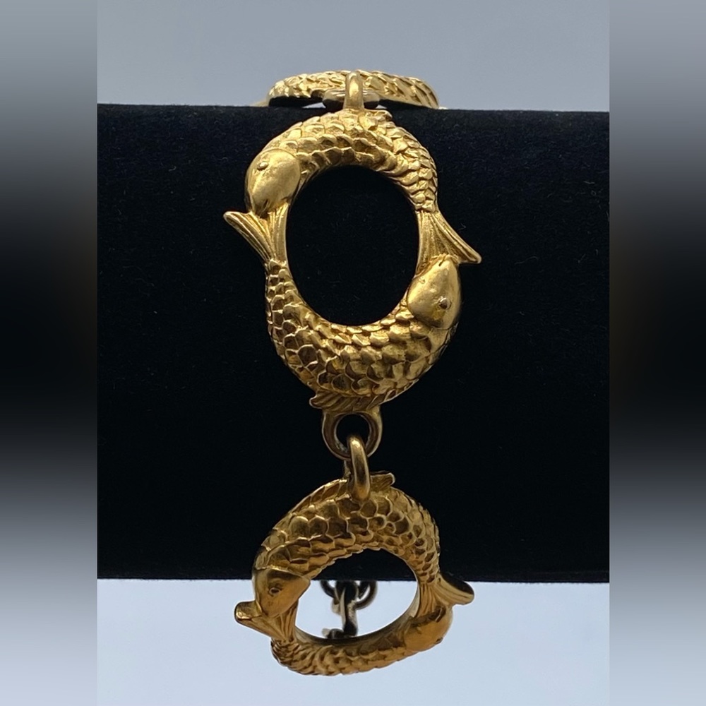 Givenchy Vintage Logo Bracelet Chunky Koi Linked Gold Tone 1980’s 7’
